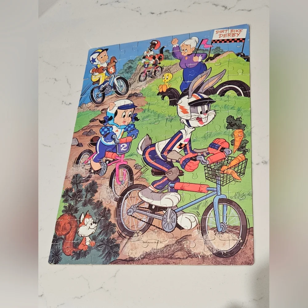 Vintage 1984 Looney Tunes Dirt Bike Derby 100 Piece Puzzle Golden Complete